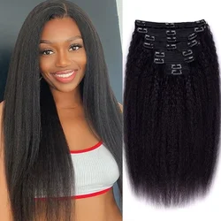 Kinky Straight Clips In Human Hair Extensions Natural Color In Brazilian 100% Remy Human Hair 120G 8Pcs/Set Full Head For Women