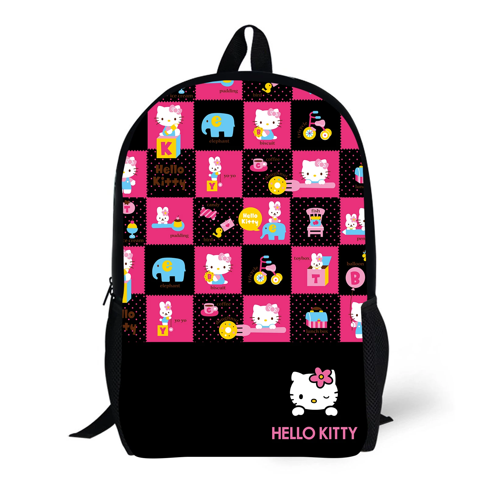 

1pc cute two tone checkered printed backpack with Hello Kitty pattern, suitable for students' daily travel and leisure