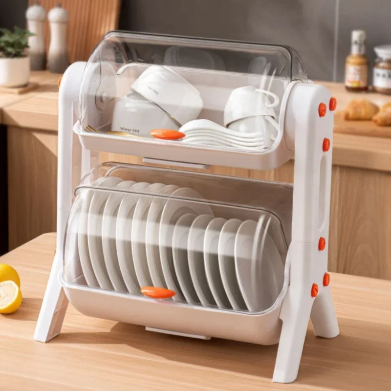 

Double-Layer Tableware Storage Rack Kitchen Bowl Dishes Bowl Plate Box Draining Bowl Rack Household Bowl Box with Lid Cupboard