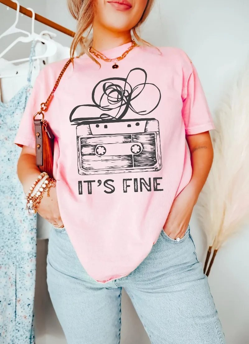 Retro Cassette Tape T‑Shirt, 100% Cotton It’s Fine Graphic Tee, 90s Music Shirt, Funny Tape Humor Top, Comfy Outfit
