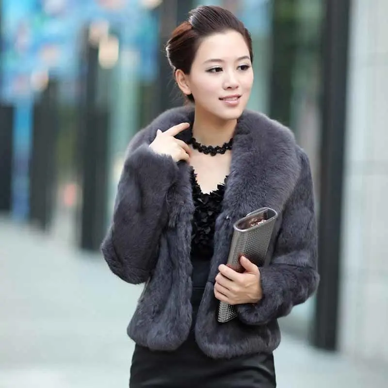 Woman Real Rabbit Fur Coat Female Liner Winter Warm Jacket Fashion  Outerwear Ladies  Elegant  Natural Overcoats G537