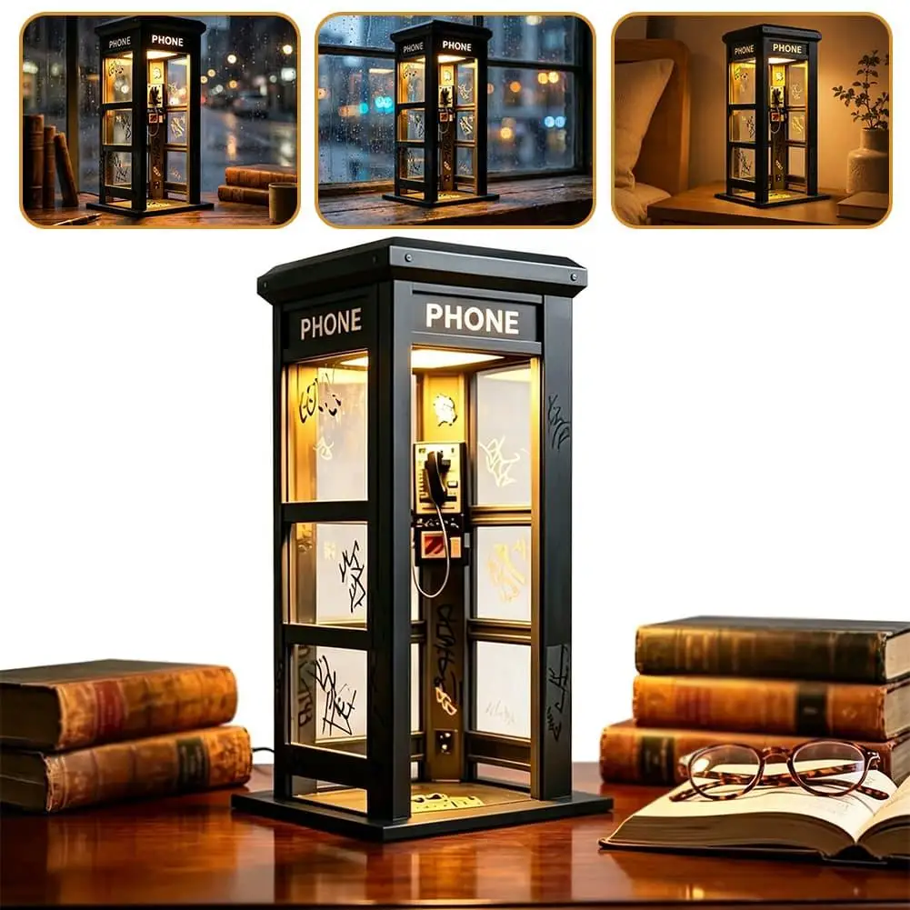 Retro Telephone Booth Table Lamp Decoration Home Creative Novelty Night Light Vintage Urban Street Tall Phone Booth Lamp Gifts