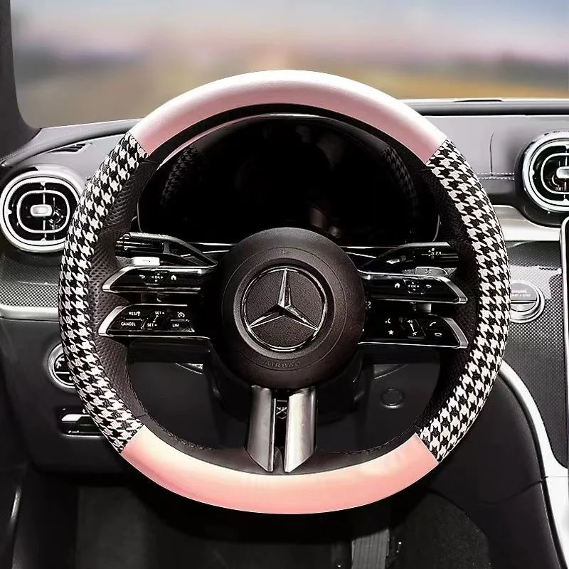 ألياف الكربون الجلود غطاء عجلة القيادة سيارة 37-38 سنتيمتر عدم الانزلاق مقاومة للاهتراء امتصاص العرق موضة غطاء عجلة القيادة #4