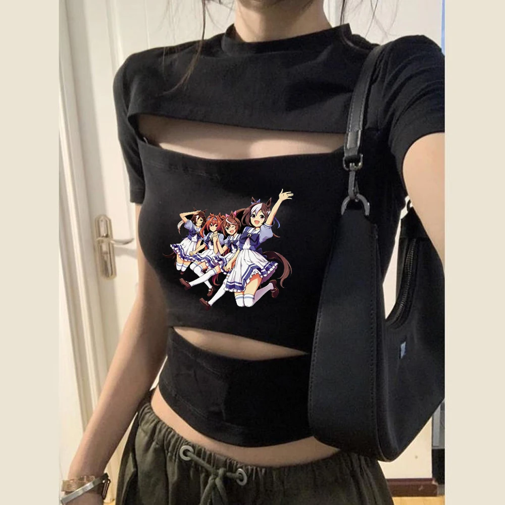Umamusume Pretty Derby cropped top girl party japanese clearance sales 2000s baddie t-shirt meme y2k cheap korean fashion manga