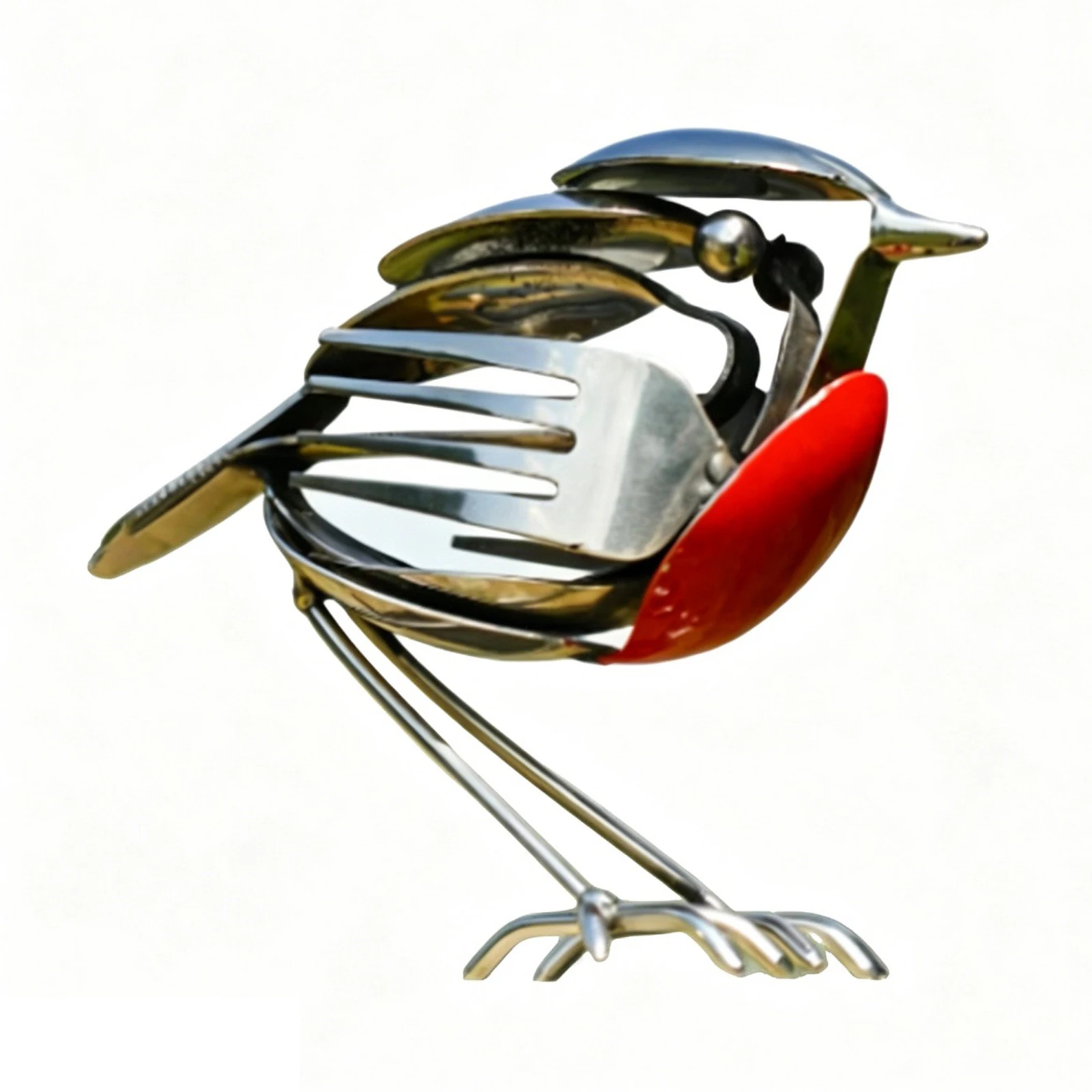 Metal Bird Sculpture for Indoor Home Art Decor Scrap Metal Art Decor Rustic Red Chest Robin Figurine Unique Gift for Bird Lovers