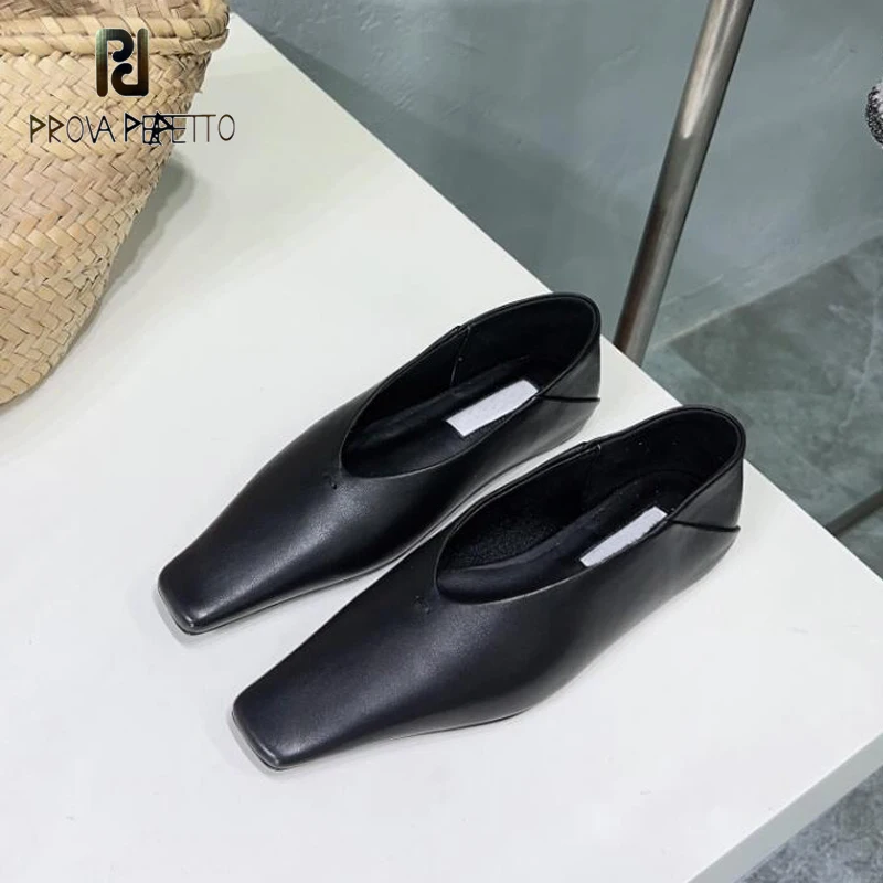 

Retro Ladies Squared Toe Real Leather Deep Mouth Flat Shoes Slip on Yellow Black Autumn Chic Fashion Loafers Daily Walking Shoe