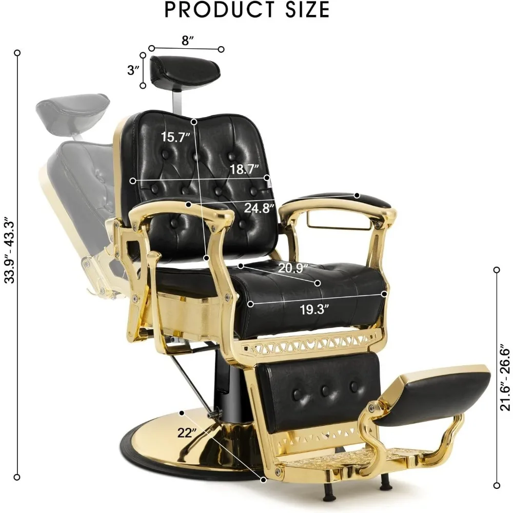 كرسي الحلاقة كرسي صالون معدات السبا كرسي الحلاق عتيق عالي التحمل (ذهبي)