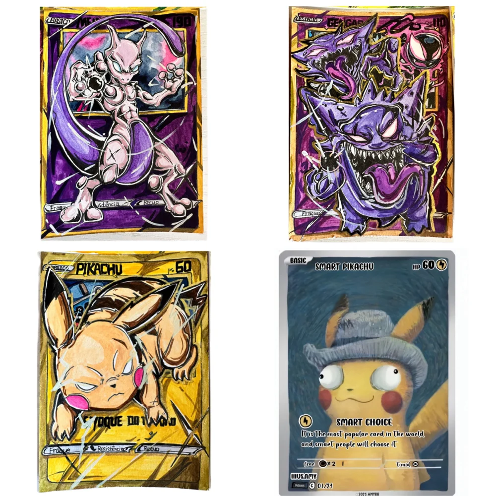 Pokemon Gengar Pikachu Mewtwo Collection Cards Gift Toy Funny Drawing Version Anime Game Characters Men Accessories