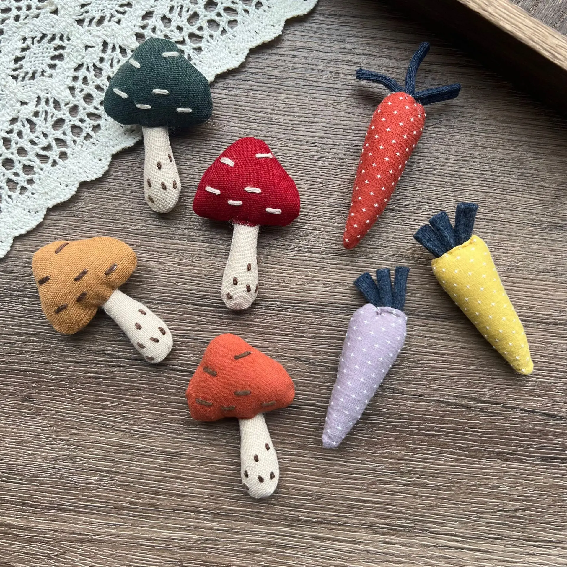 Fabric Mushroom Carrot Brooch Pin for Children Hair Clip Shoes Socks Bag Clothing Decoration Forest Style Premium Cute