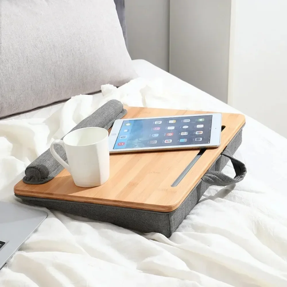 

Portable Mini Laptop Desk with Tablet PC Card Slot Bamboo Small Square Table on Lap with Office Lunch Break Pillow Home Gadget