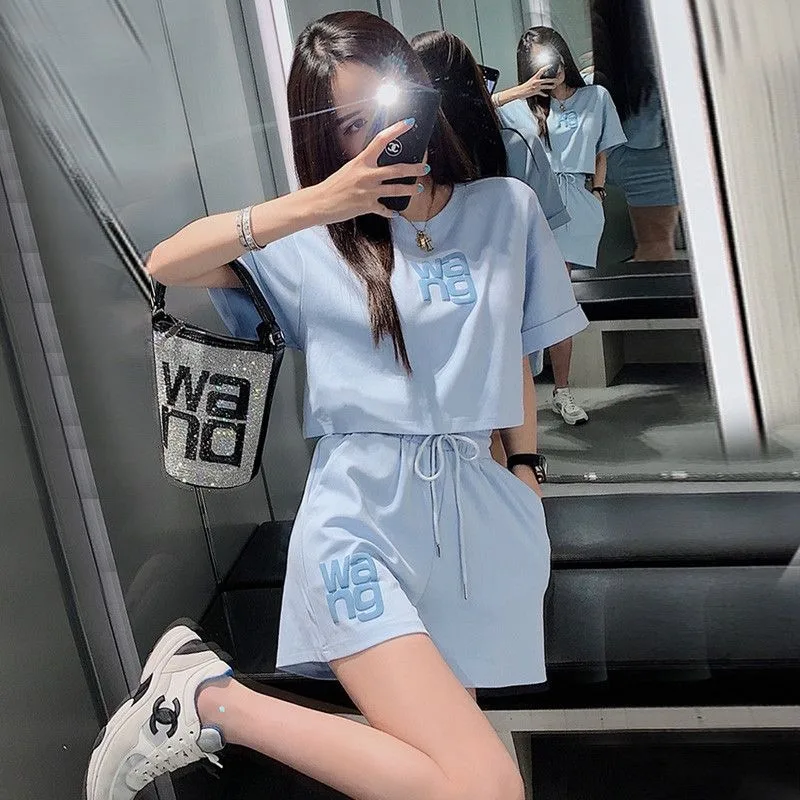 Leisure sports suit for women Summer New Style Youth Fashion Explosive Street Student Fitness Running two-piece set