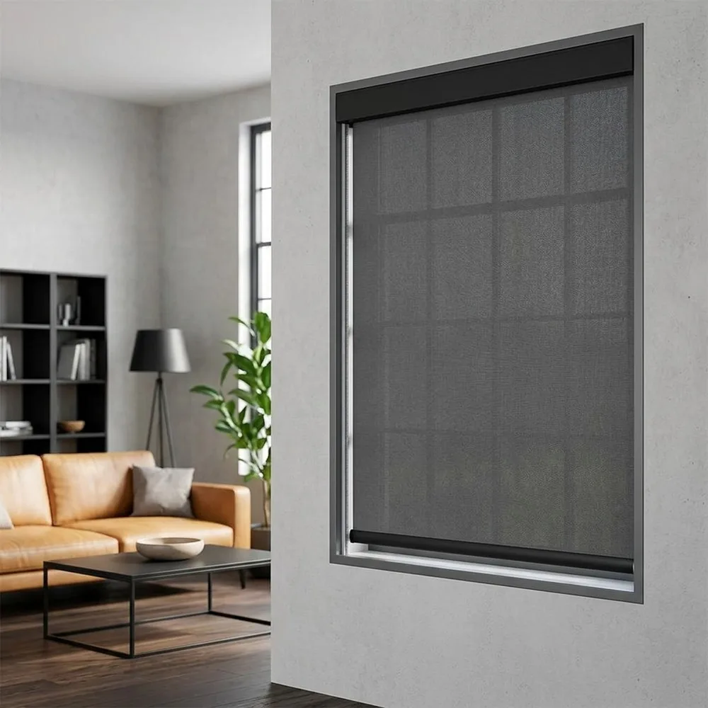 Roll Up Blackout Blinds Side Channel Tracks Cassette, Waterproof Sun Screen Indoor Shade for Window, Mildew Resistant