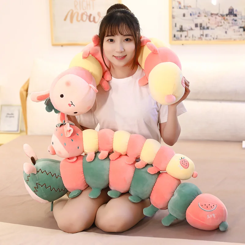 120cm Long Fruit Caterpillar Stuffed Pillow Plush Toys Giant Food Bunny Bee Bed Sleeping Cushion Sofa Nap Pillow Decor Kids Doll