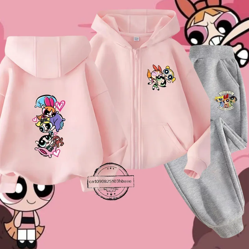

The Powerpuff Girls autumn children's hoodie set cartoon cartoon printing autumn and winter new long-sleeved cute zipper shirt