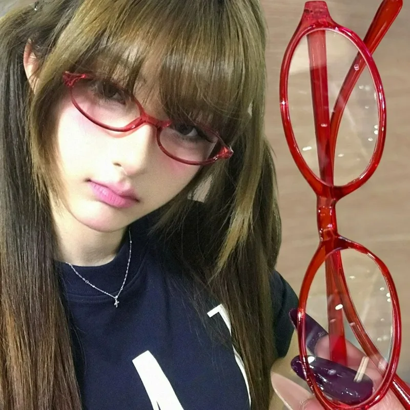 

1/3Pcs Vintage Oval Frame Anti-Blue Light Glasses Sweet Cool Girls Glasses Red Green Small Oval Frame Eyeglasses Decoration