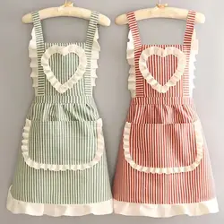 Korean Version Cotton and Linen Apron for Women Cute Kitchen Home Cooking Breathable Apron Fashionable Work Clothes Chef Apron