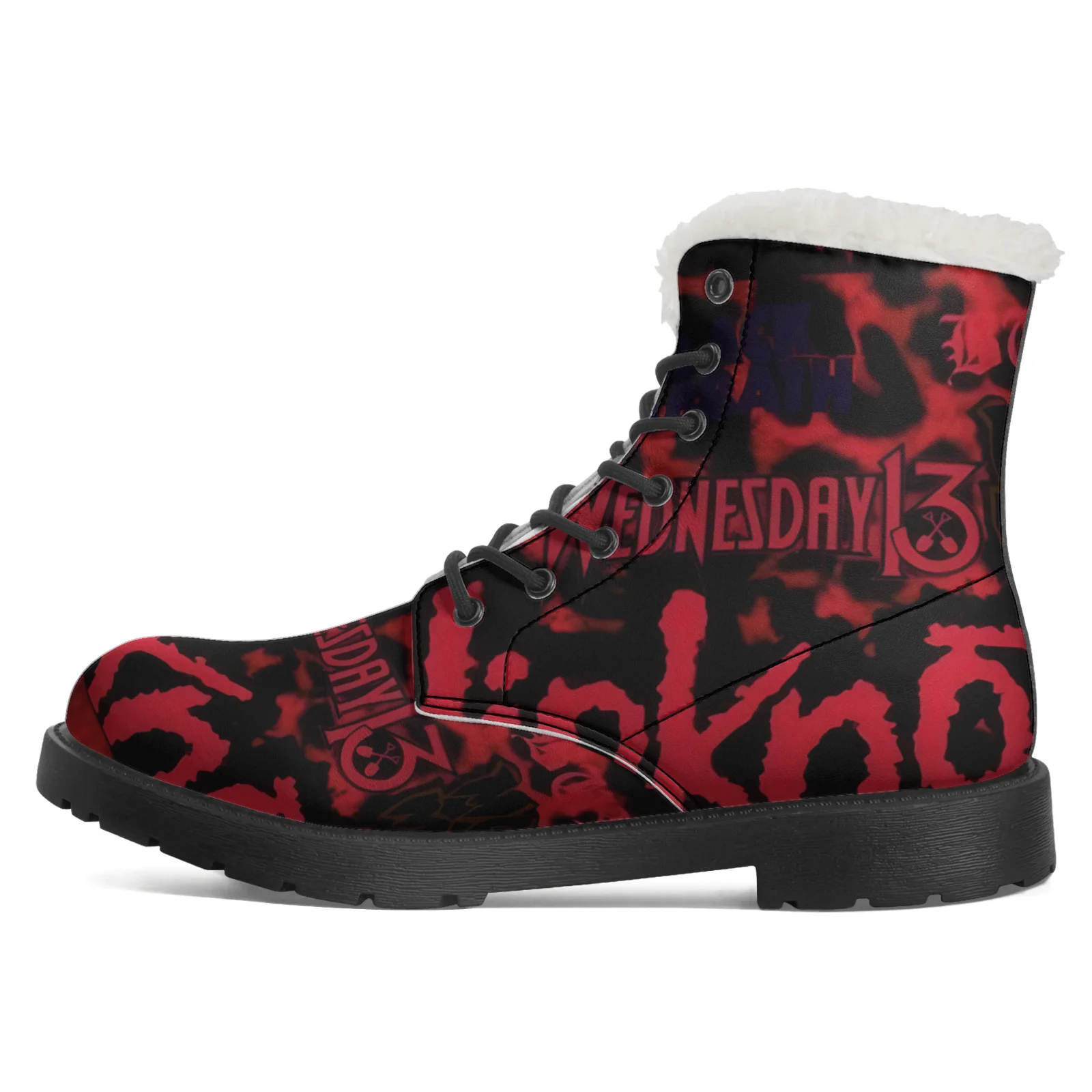 Red Art Pattern Plush Boots Hip Hop Men Women Teenager Shoes Casual Boot Outdoor High Quality Hot Band High Boots