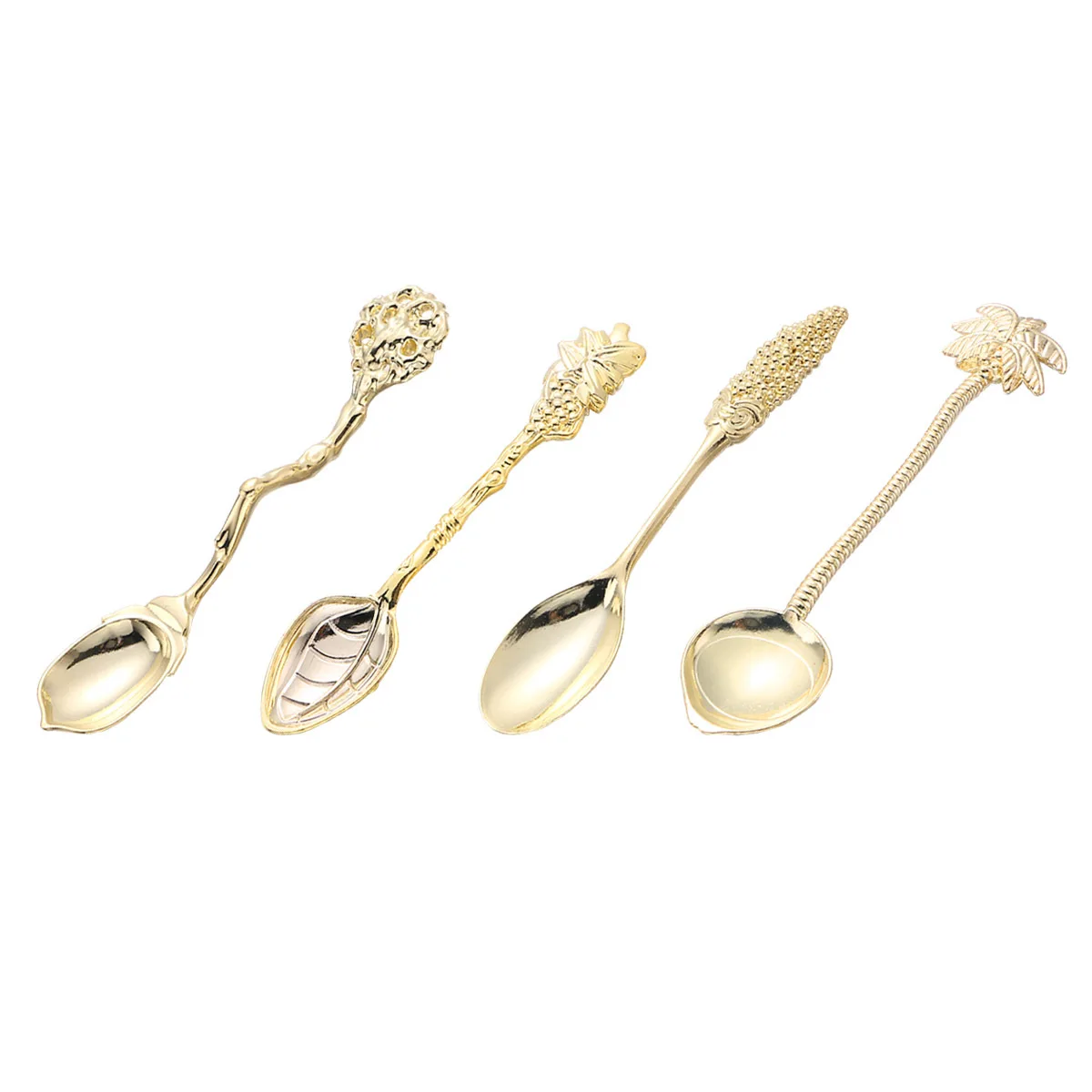 

4Pcs Creative Fruit Pattern Stainless Steel Spoons Mirror Polished Dessert Coffee Stirring Spoons for Kitchen Dining