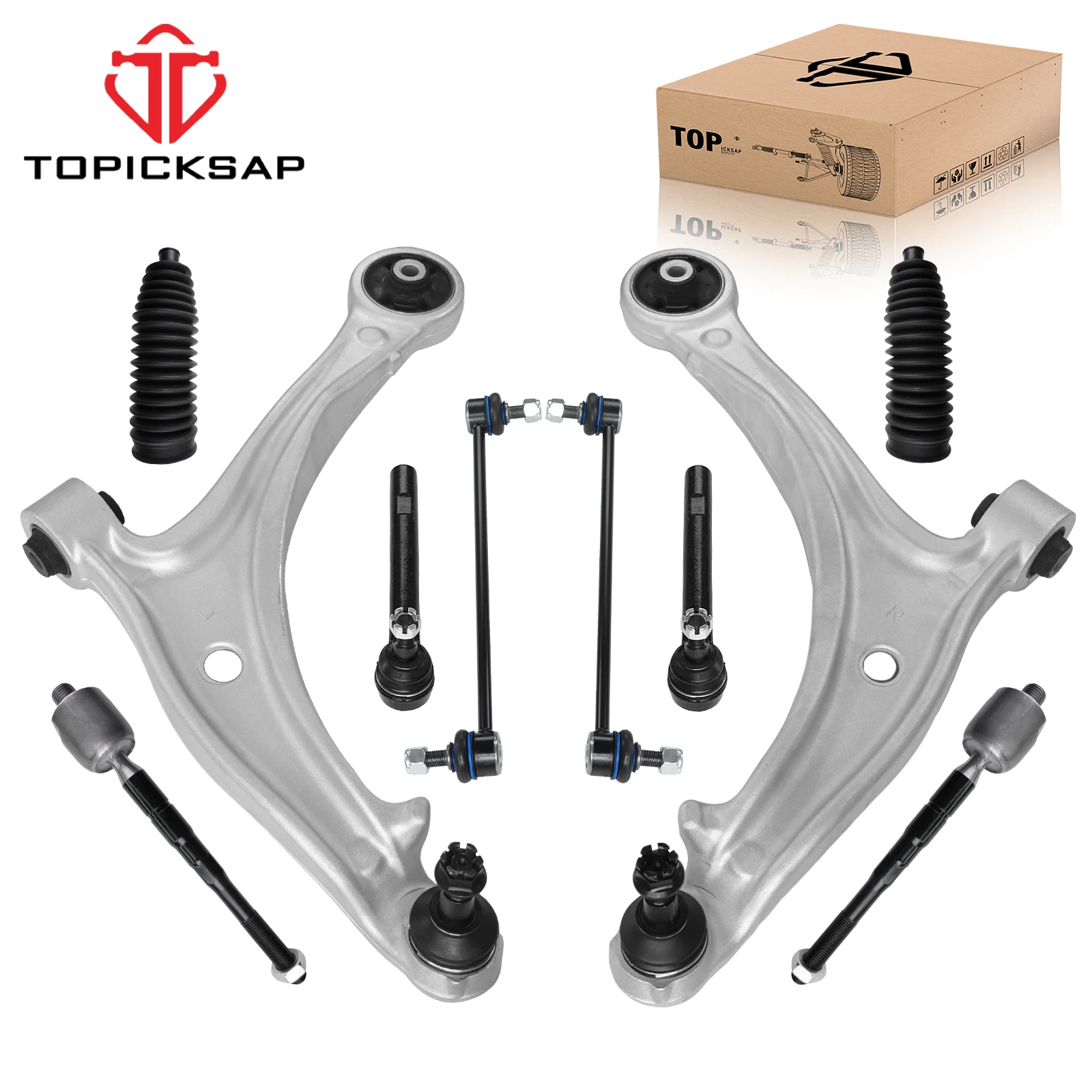 TOPICKSAP 10Pcs Front Lower Control Arm Tie Rod Boot Kit for Honda Odyssey 2005-2010 Suspension Replacement 51350SHJA01