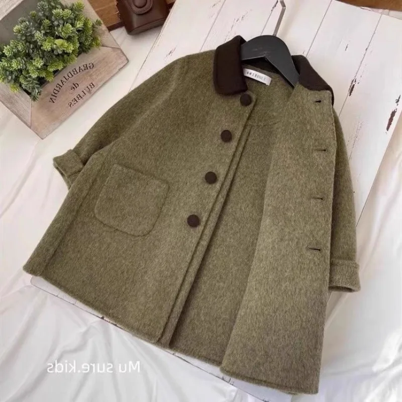 Korean children's medium to large children's high-end double-sided woolen coat, girls' fashionable coat, winter new item