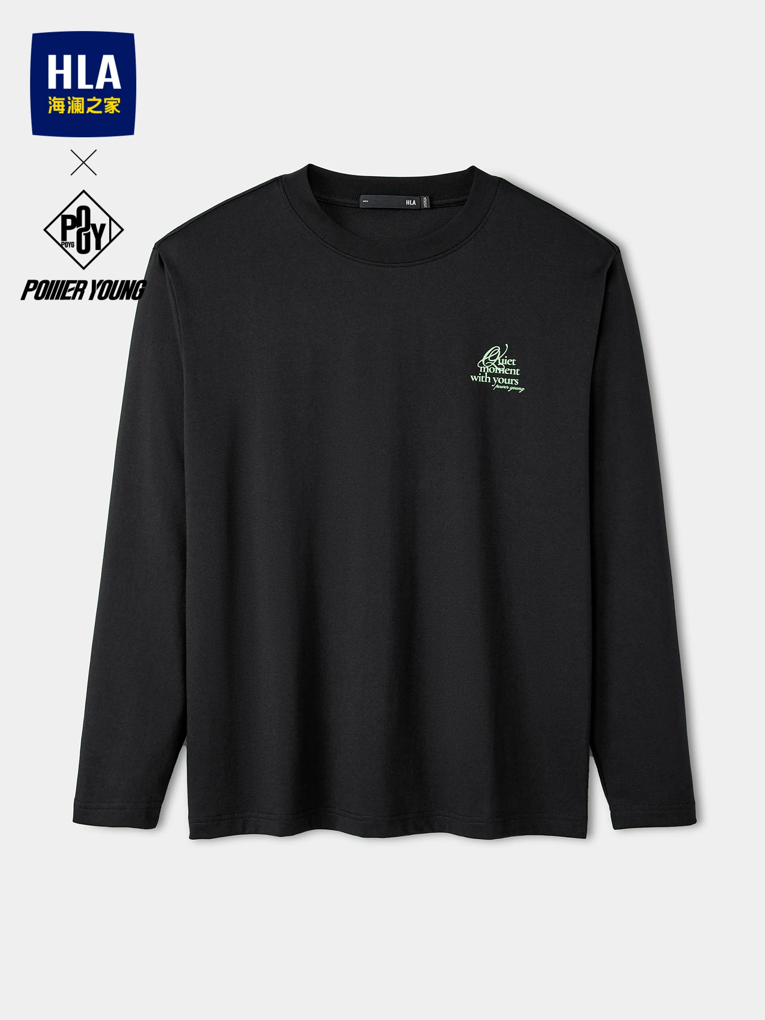 HLA Power Young Series Men's Long Sleeve T-shirt Moisture Wicking Base Layer Shirt Cotton Polyester Blend round Neck Print