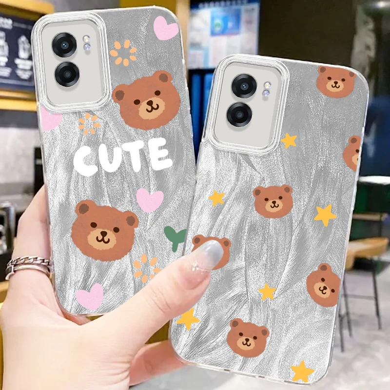 Cartoon Bear Star For OPPO A79 A78 A58 A38 A16 A60 A53 A92 A72 A52 A74 A55 A54 A94 5G Feather Yarn Cover Phone Case