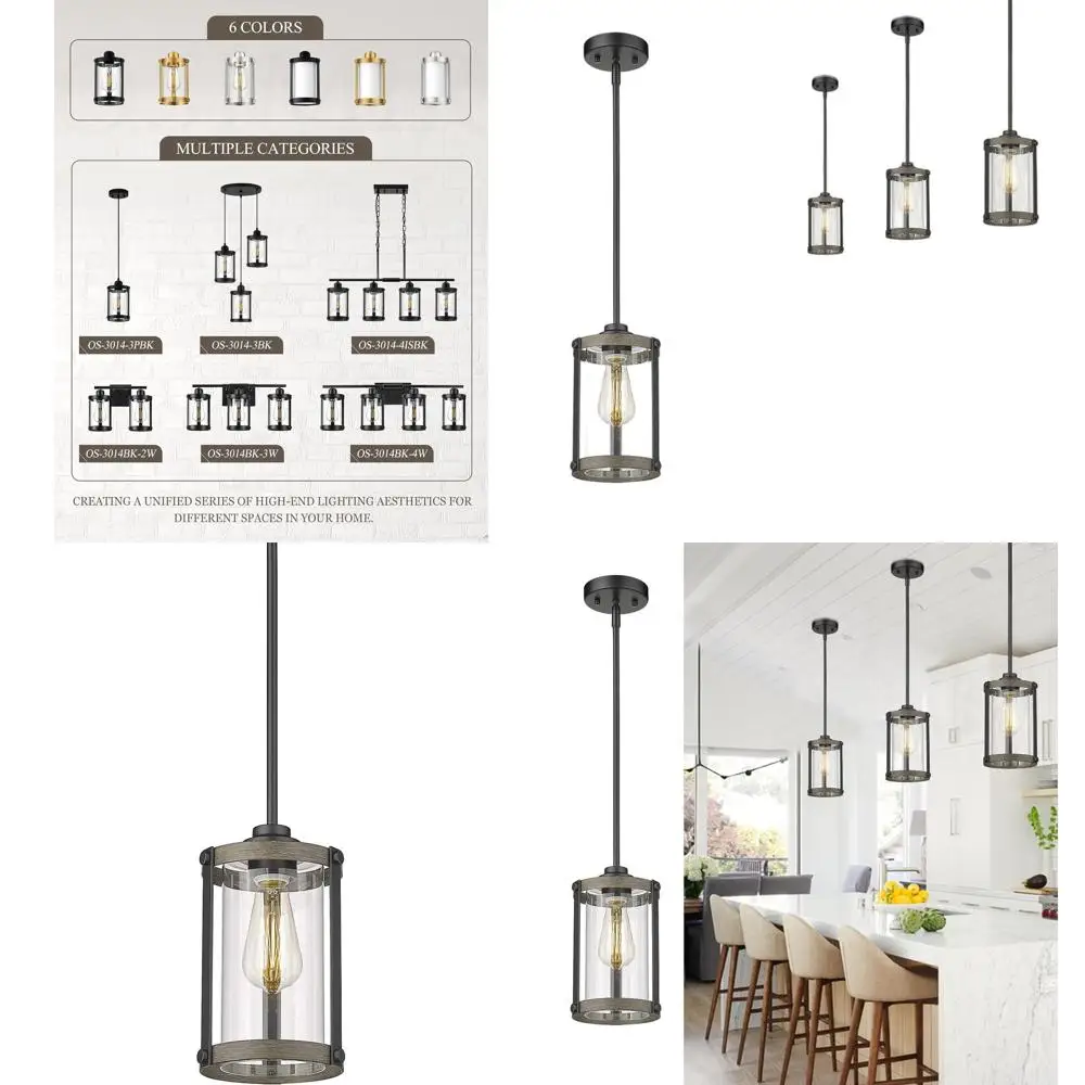 

Подвесной светильник с 1 лампой из черного стекла для кухонного острова, в индустриальном деревенском стиле, регулируемая длина, отделка под дерево