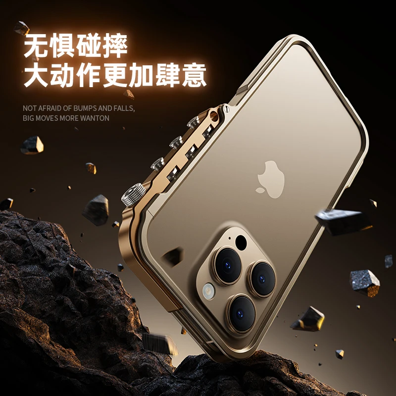 Luksusowe, wytrzymałe etui na telefon z metalową ramką, przeznaczone dla modeli iPhone 18 Pro Max, 16, 15, 17 Pro Max Plus – zapewnia ochronę przed upadkami, a ramka wykonana jest ze stopu aluminium. — zdjęcie produktu 5