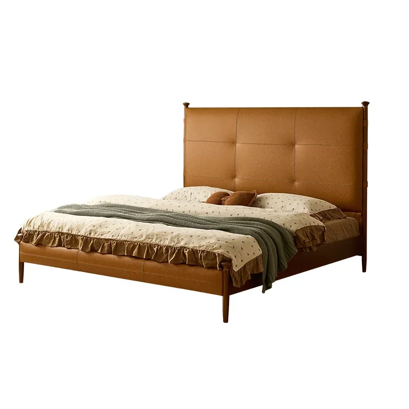 

Medieval boxwood, retro solid wood bed, 1.8 double bed with soft bag