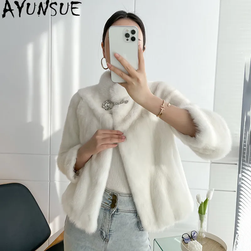 

AYUNSUE Whole Mink Fur Coats Woman Winter Fur Jacket Short Fur Coat Woman Luxury New Outerwears Woman Clothes Шуба Женская