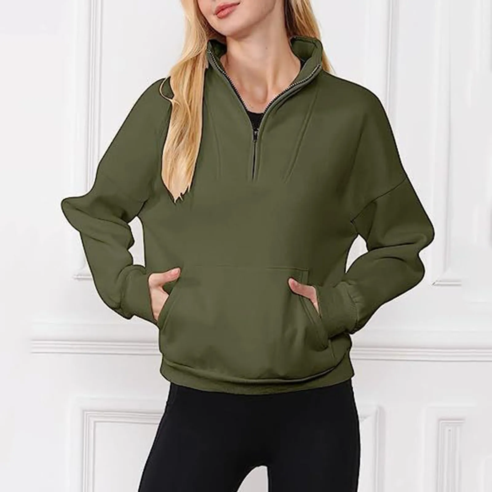 

Women Fashion Home Outdoor Ambience Half Zip Sweatshirt Quarter Zip Pocket Cropped Pullover Sweatshirt 2024 Fall Winter Clothing