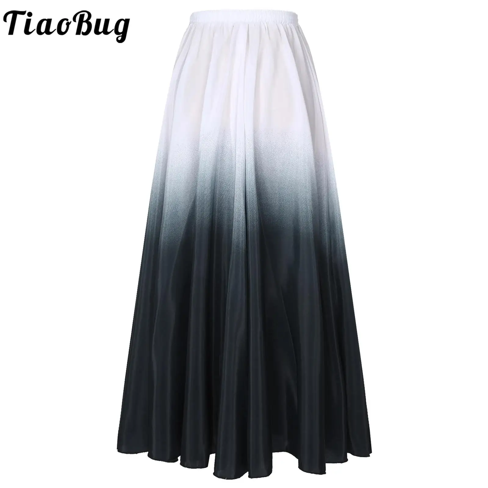 Womens 360 Degree Wide Hemline Skirts for Ballroom Classical Dance Performance Costume High Waist Gradient Color Ruffled Skirt