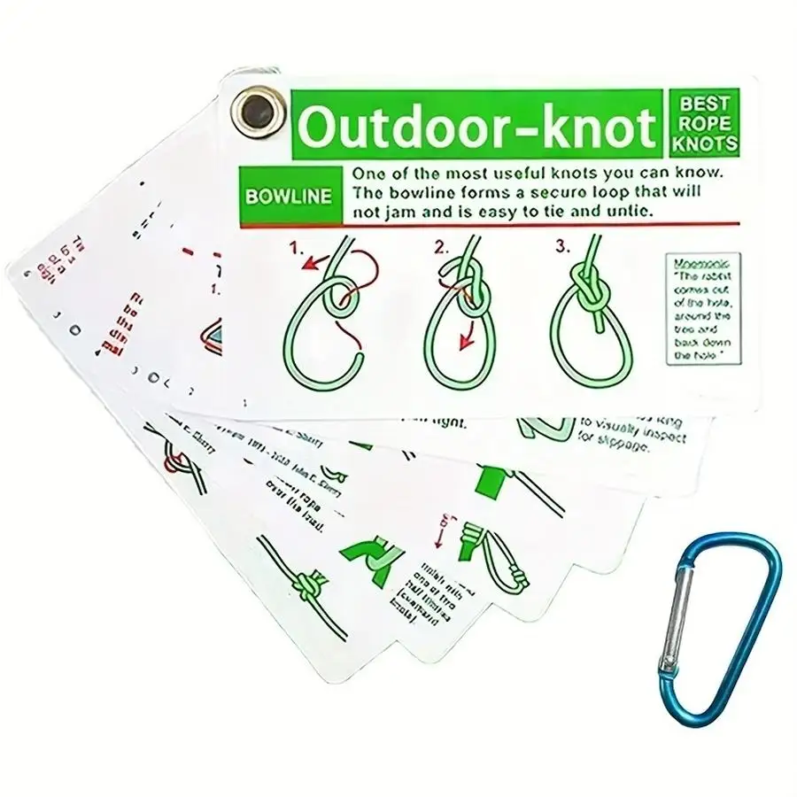 1/5/10/20/50/100pcs Outdoor Knots Reference Guide - Includes 23 Various Rope Knots, with Mini Storage Clip, Perfect for Wilderne