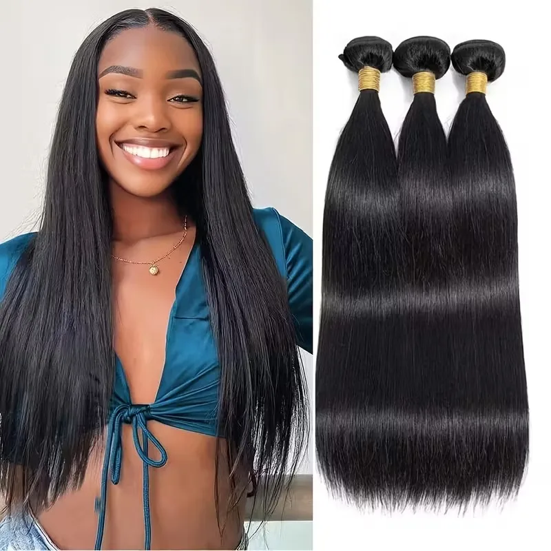 

100% Remy Straight Human Hair Bundles 1/3/4 PCS Natural Black Brazilian Hair Weave Bundles 14-30 Inch Human Hair Extensions
