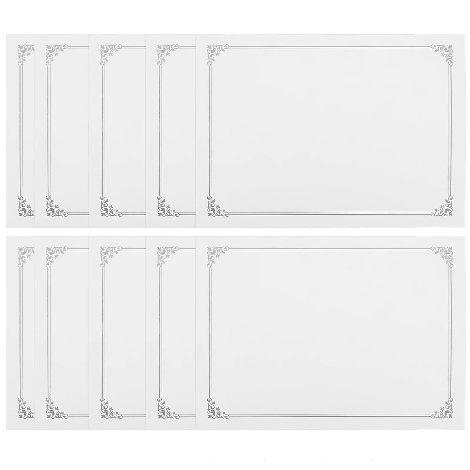 10pcs Blank Silver Framed Certificate Core Papers Diploma Award Printing Honors Certificates Smooth Decorative Borders