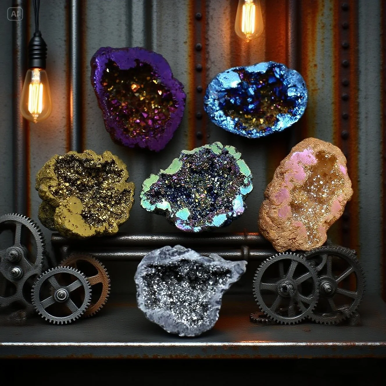 8 Teile/schachtel Titan Beschichtet Natürliche Kristall Cluster Galvani Achat Geode, Energie Balance Reiki Wicca Wohnkultur – Detail 4