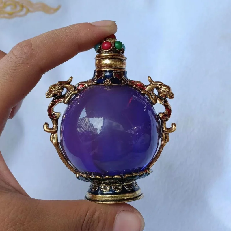 Kerajinan bermacam-macam antik perak Tibet bertatahkan permata Snuff bercahaya botol ornamen