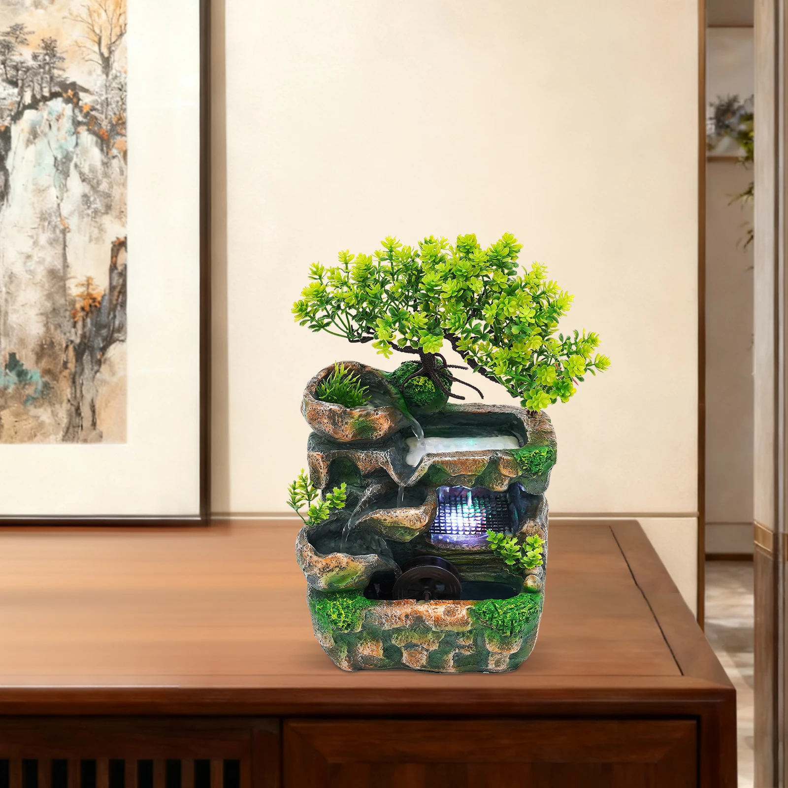 

Настольный фонтан-горка BYMAOCAR с водопадом и разноцветной LED-подсветкой, мини-декор для офиса, дома, спальни