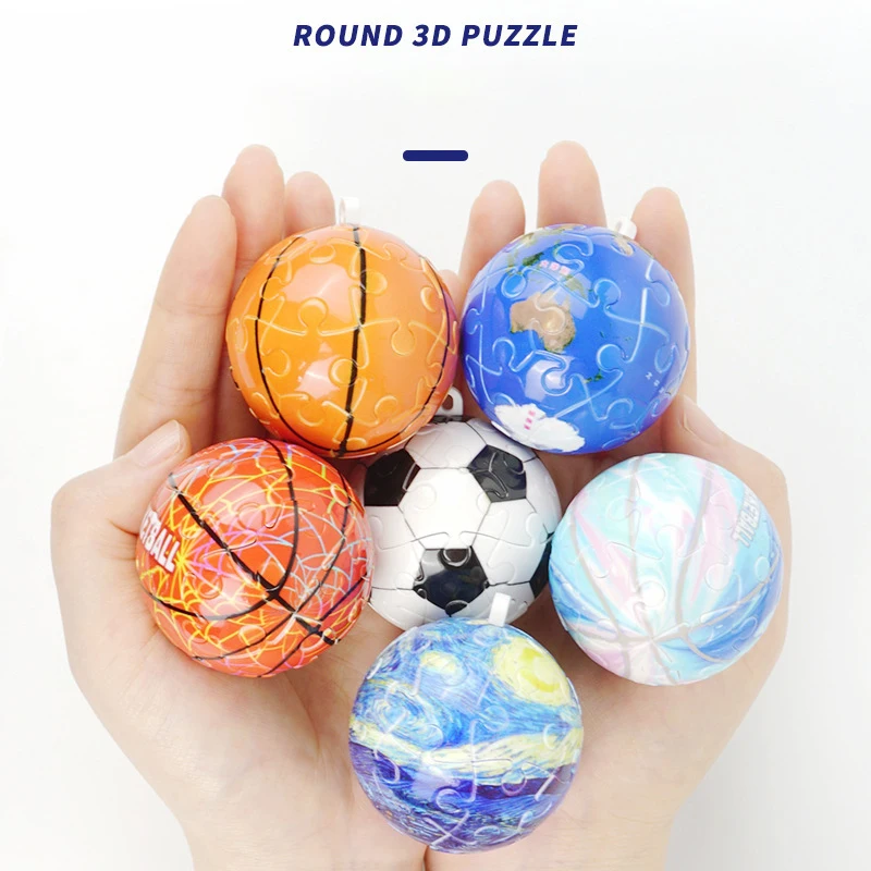 25 PCS Stereoscopic Puzzle 3D Sphere Keychain Assembled Soccer Basketball Small Pendant Block Toys Kids Holiday Birthday Gift