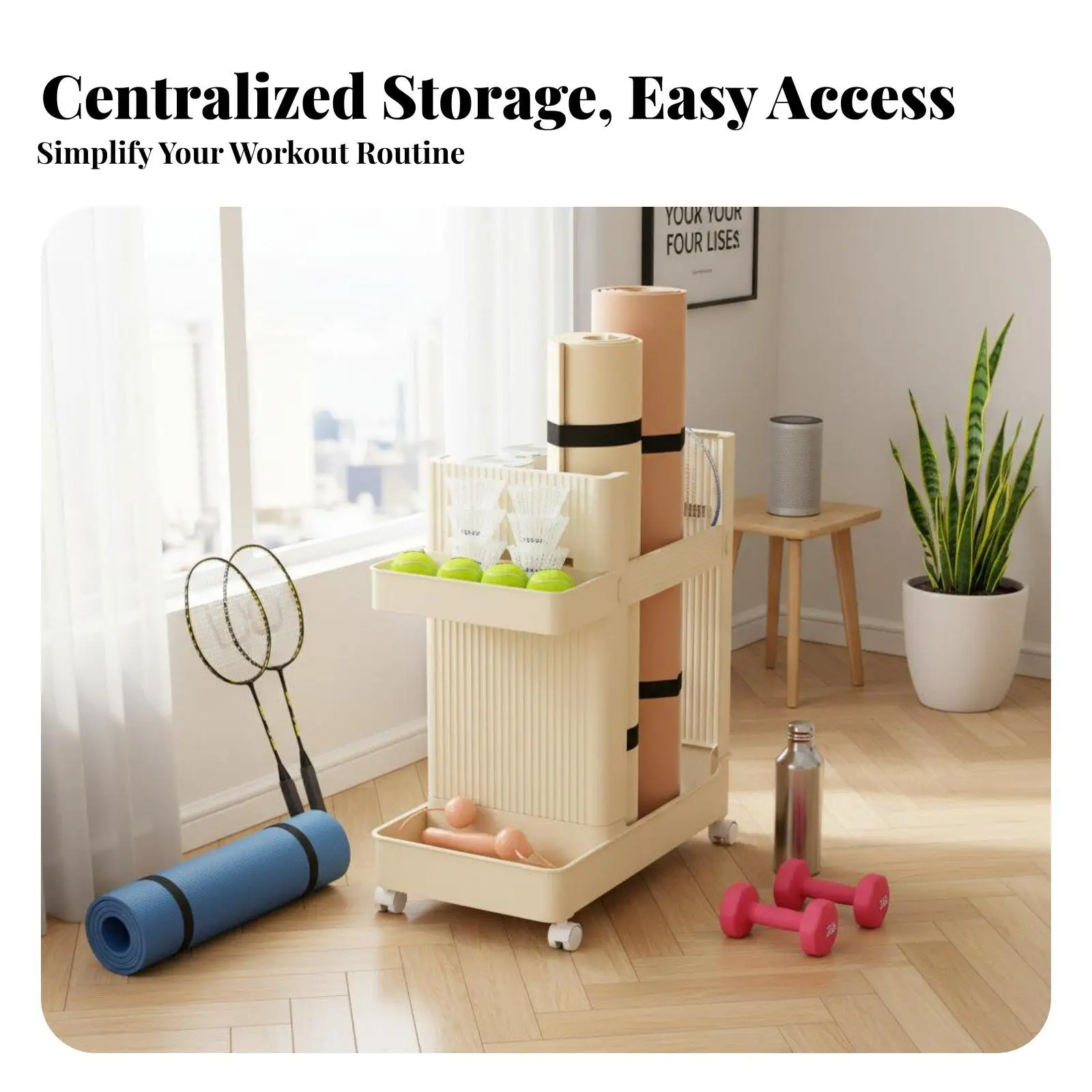 Mobile Sports Gear Organizer Cart with Large Capacity for Gym and Home Use