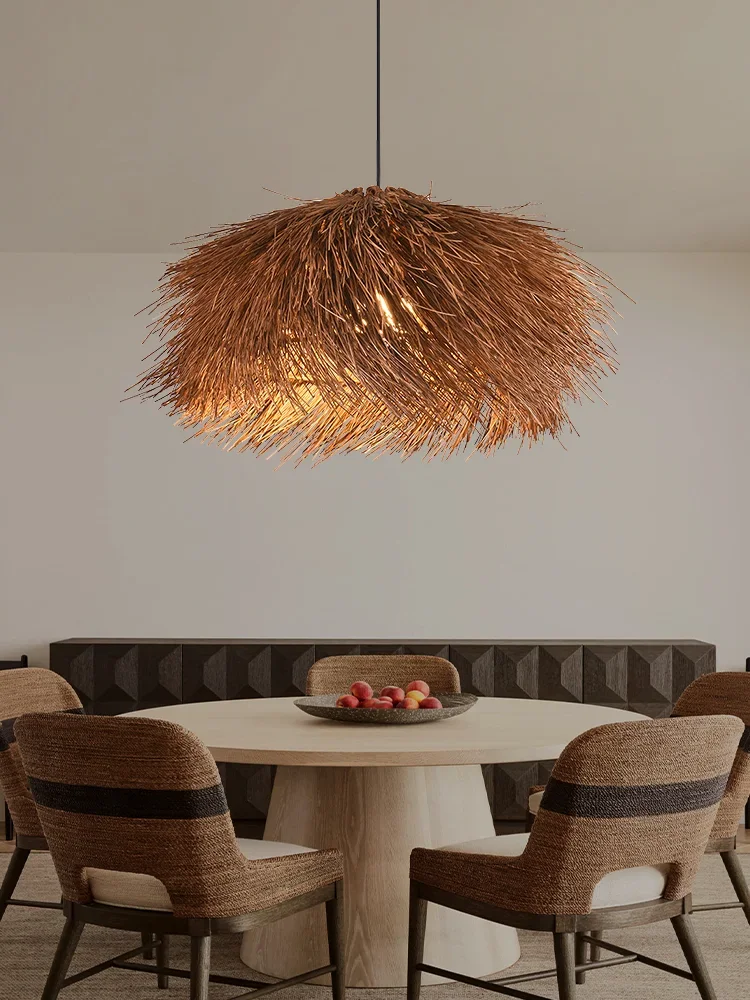 Vintage Braided Rattan Pendant Light Japanes Wabi-sabi pendant light restaurant luminaire suspendu home dining room lighting