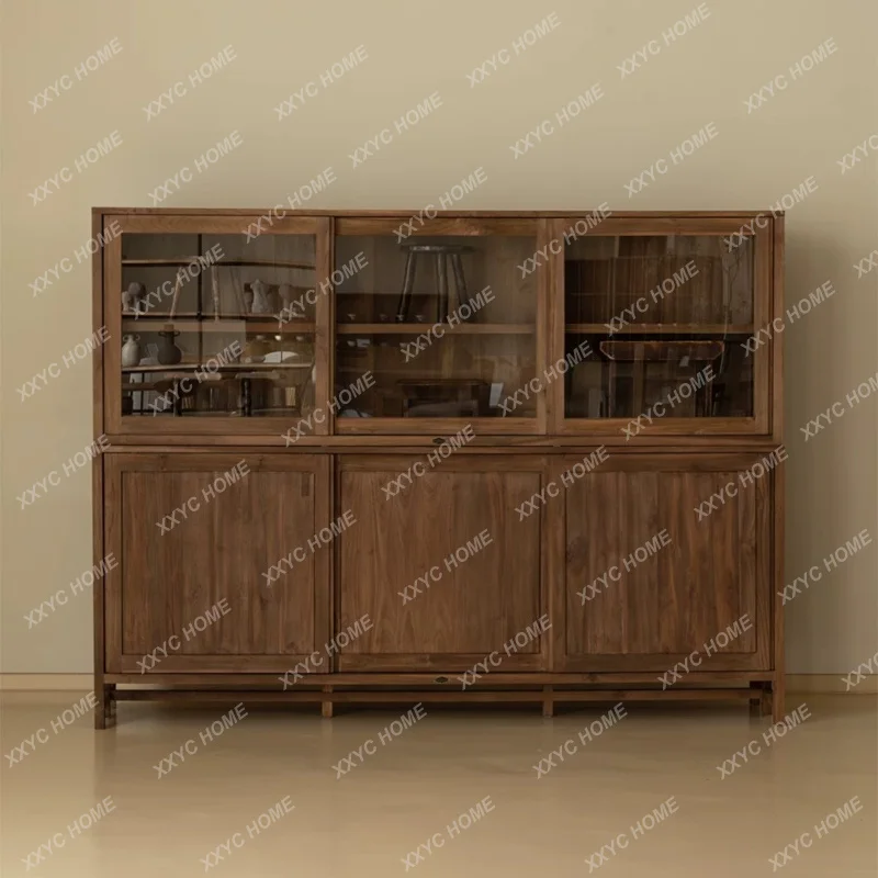 Retro style solid wood module cabinet Household log dining side cabinet Middle ancient style combination cabinet Storage storage