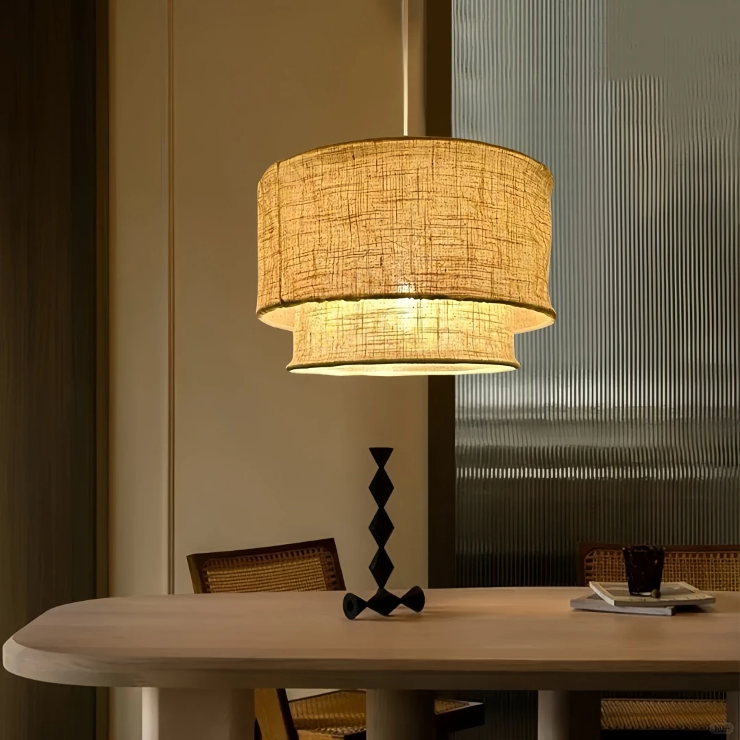 Wabi Sabi Japanese Double Layer Cylinder Pendant Light for Living Room Bedroom Dining Room Kitchen Cafe Restaurant Home DecorE27