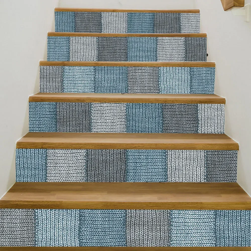 6PCS/13PCS Weave Shaped Mosaic Staircase Stickers Self Adhesive Vinyl Retro Stairs Riser Covering Mural Home Decoration