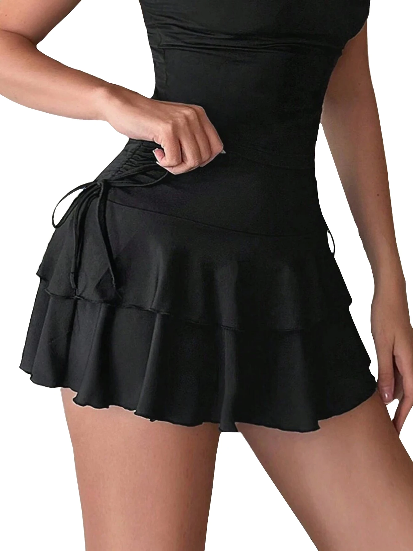 กระโปรงสีพื้นใหม่สำหรับผู้หญิง แฟชั่นฤดูร้อน สวมใส่ได้หลากหลาย ทรงเอวสูง กระชับรูปร่าง เอวยางยืด กระโปรงสั้น มีสินค้าพร้อมส่ง