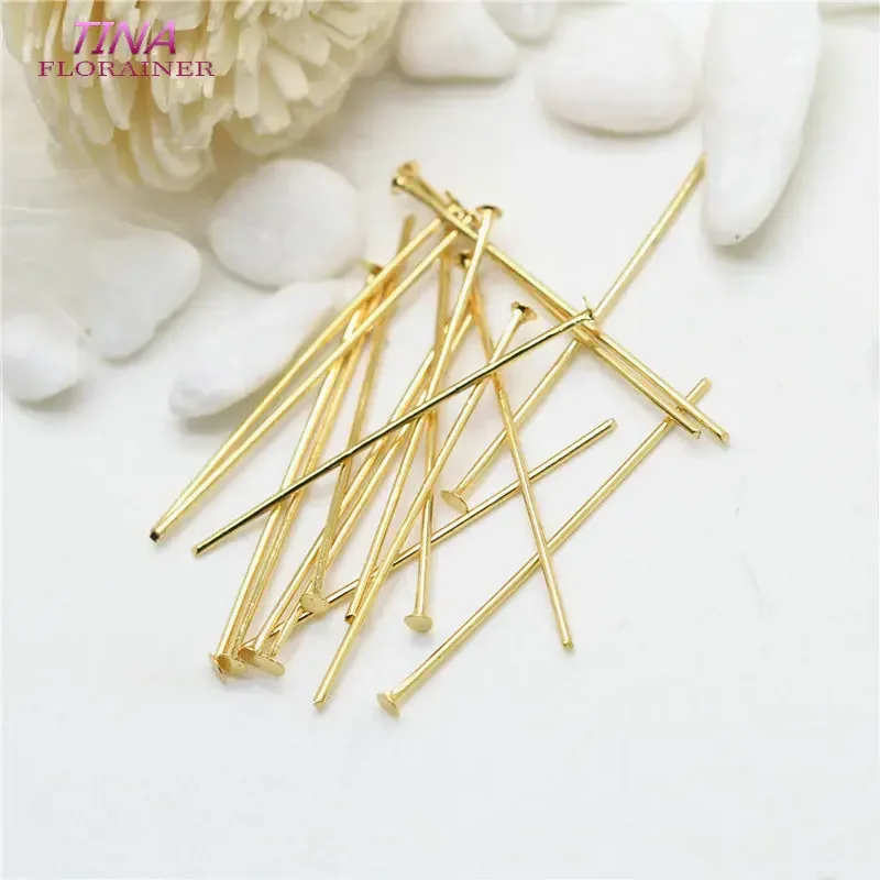 Supplies For Jewelry 14K Real Gold Plated Flat Head Pins DIY Jewellery Making Components 50pcs/lot Promotion