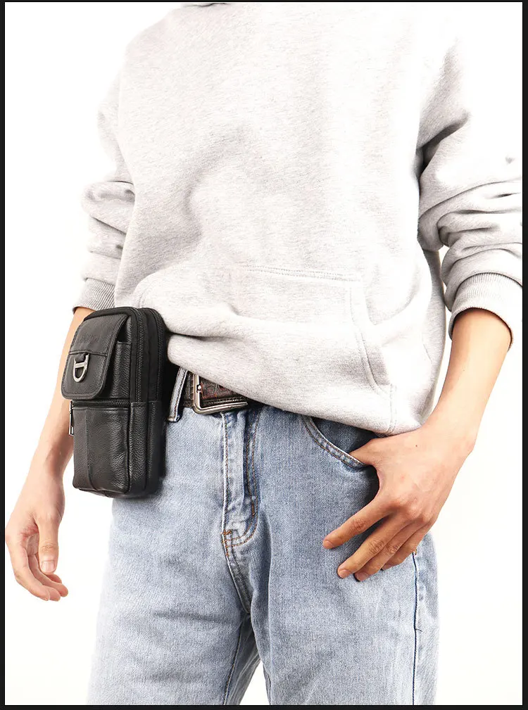 Herren-Leder-Gürteltasche - Große Kapazität Handy-Gürteltasche - Outdoor-Arbeitsrucksack, Sport-Wandertasche Tragbare Umhängetasche – Detail 26