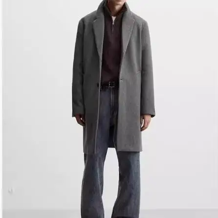

Autumn Winter New Men's Wool Blend Long Sve Notch Collar Coat Jaet Loose Fit Warm Cold Resistant Faion Urban Sle
