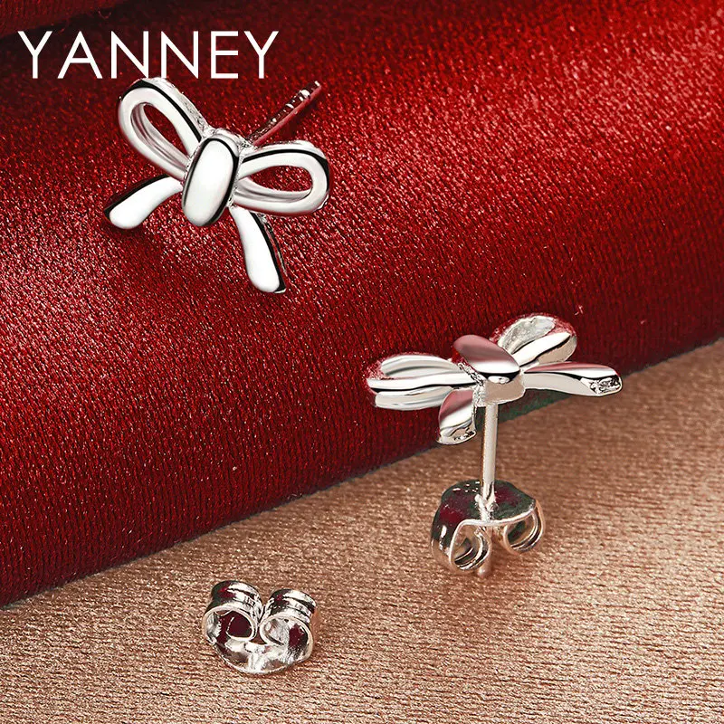 

2024 New 925 Sterling Silver Fine Mini Bow Stud Earrings Jewelry For Fashion Women Wedding Gifts Party Accessories