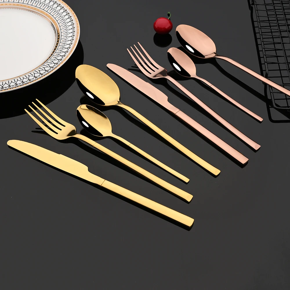 Rose Gold Wedding Dinnerware Set Stainless Steel Tableware Set Dinner Knife Fork Spoon Luxury Flatware Cutlery Set Silverware